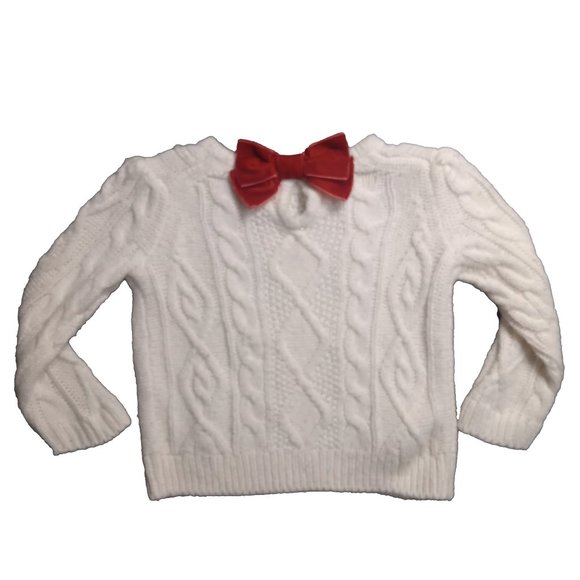 Janie and Jack White Cable Knit Pullover Sweater With Red Bow Size US 3-6M - Picture 2 of 5